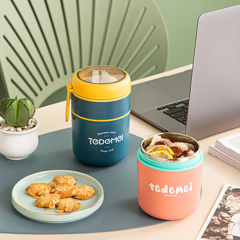 Insulated Stainless Steel Lunch Box with Lid and Spoon