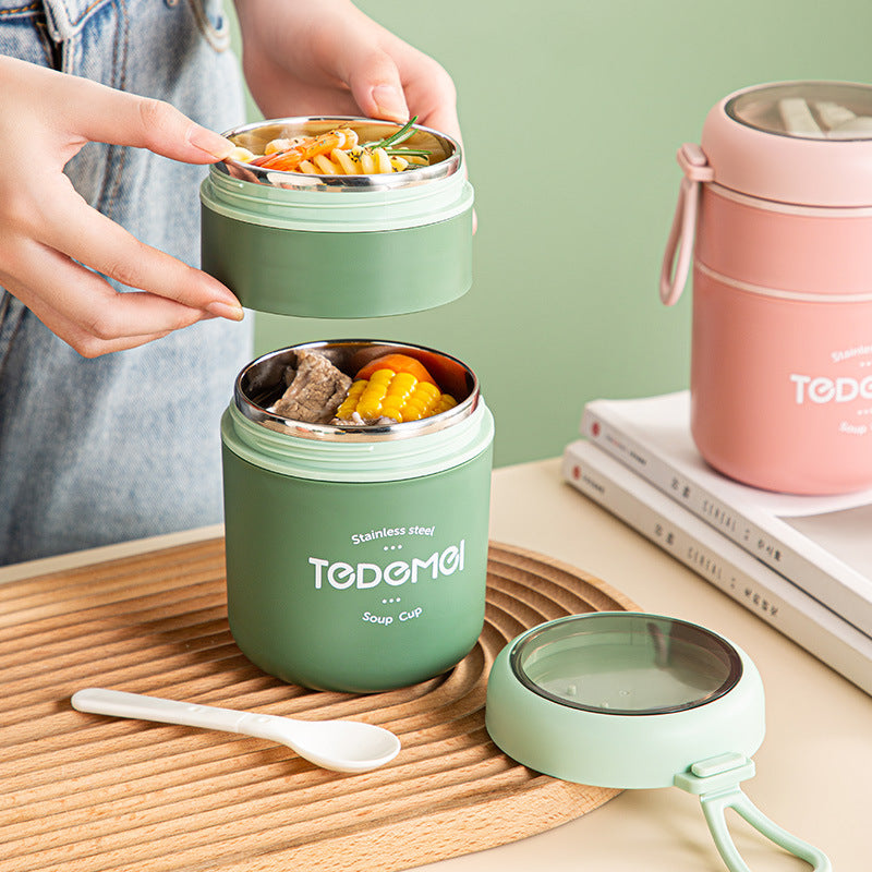 Insulated Stainless Steel Lunch Box with Lid and Spoon