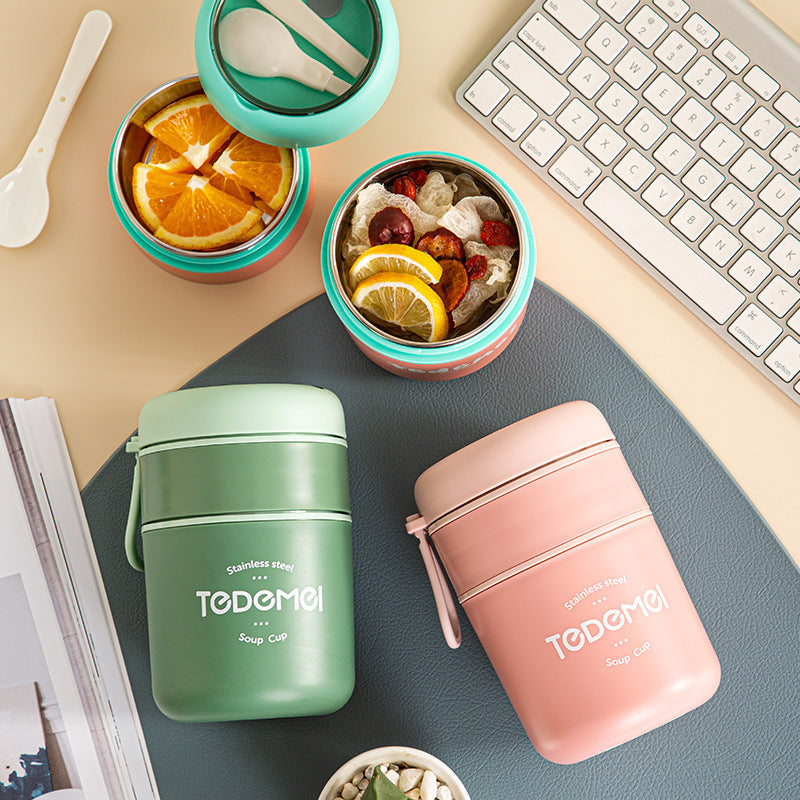 Insulated Stainless Steel Lunch Box with Lid and Spoon