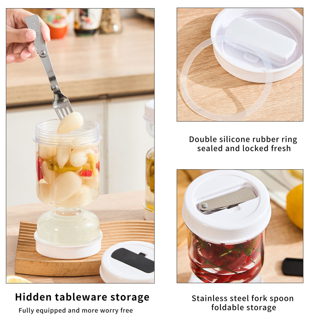 Kitchen Dry Wet Separation Pickle Jar with Fork